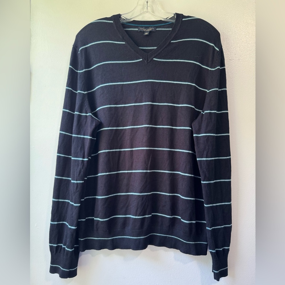 Banana Republic Silk Cashmere V-neck Striped Long Sleeve Sweater